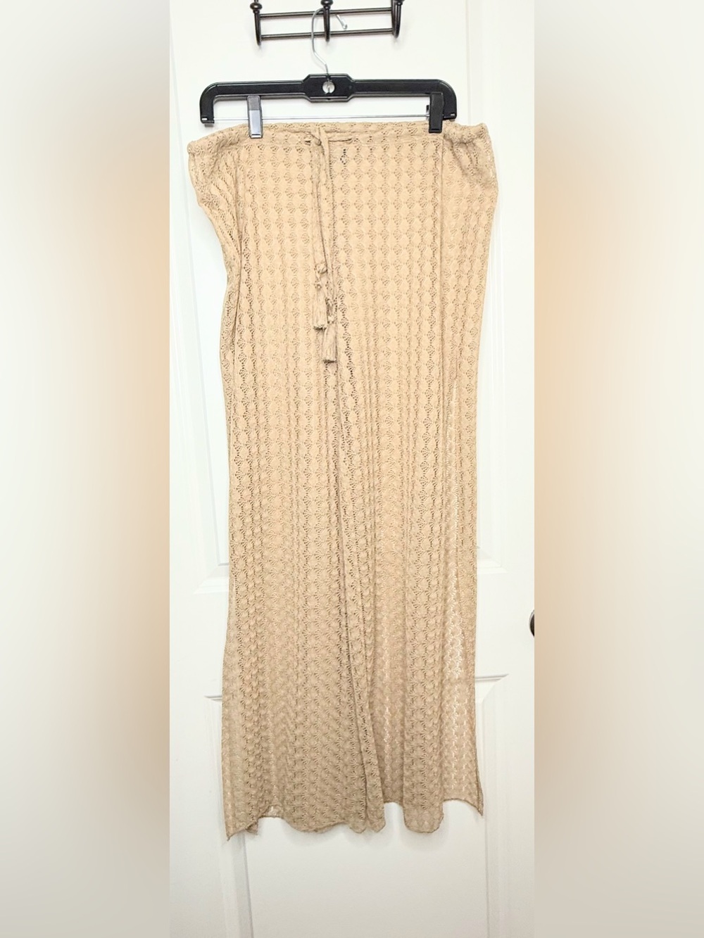 Becca Crochet Knit Cover Up Pants Women’s Beige Tan Wide Leg Beach Size L